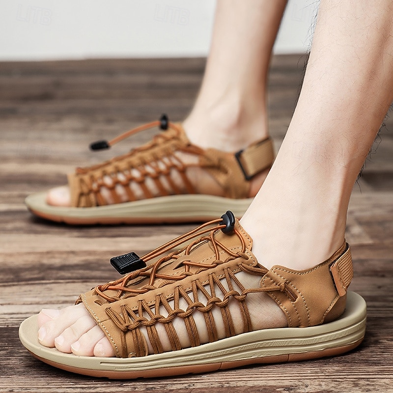sandali da uomo color cuoio con cinturini regolabili, traspiranti e comodi, ideali per attività estive all'aperto e vacanze del 2026 a $46.99 –P7