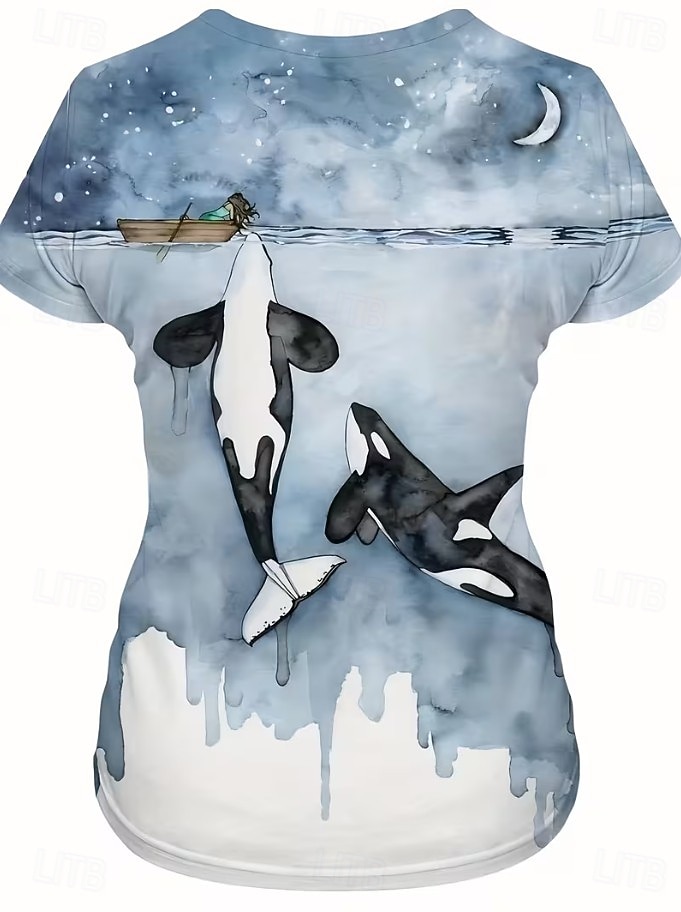 Mujer Camiseta Estampado Graphic Animal Vintage Elegante Clásico Manga Corta Cuello Barco Tops regulares Diario Fin de semana Azul Piscina Blanco Rosa Verano Primavera 2026 - $22.99 –P3
