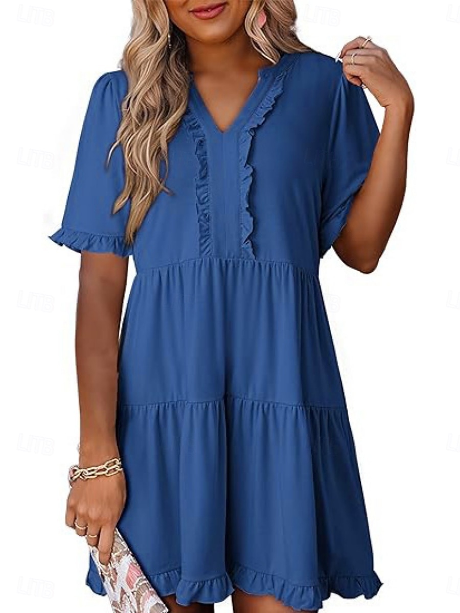 Per donna Mini Abito Abito a trapezio Abito Estivo Casual Quotidiano Vestibilità comoda Semplice Manica Corta Scollo a V Blu Nero Fucsia Verde Estate Primavera del 2026 a $29.99 –P4
