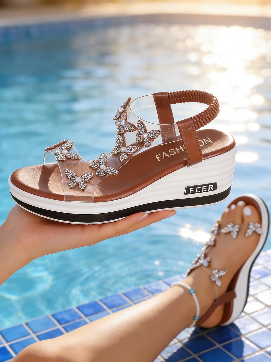 Sandalias de cuña brillantes para mujer: zapatos cómodos y elegantes para vacaciones en islas y cruceros. 2026 - $29.99 –P4