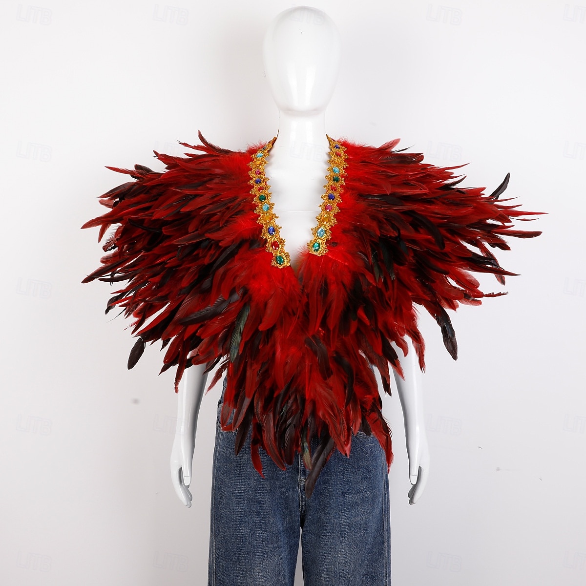 Karneval 2026 Rio Karneval Samba Tillbehör Kvinnors Mardi Gras Fjäder Cape Själ Lila Grön Guld Fjäder Poncho med Juvelkrage Brasilien Festival Prestandakostym 2026 - $58.99 –P10