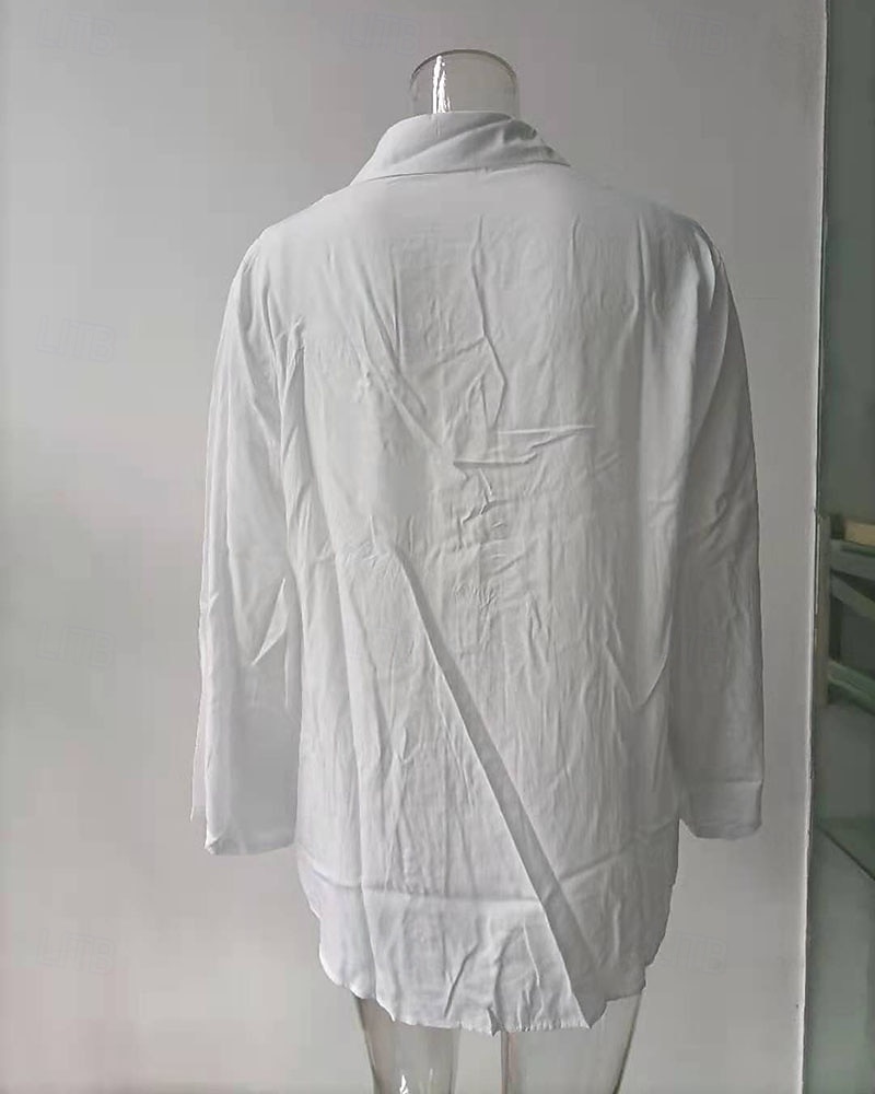 Per donna Finto cotone e lino Elegante Vintage Quotidiano Ferie Uscire Vestibilità comoda Semplice Manica Lunga Colletto a Camicia Bianco Verde Estate Primavera del 2026 a $23.99 –P4