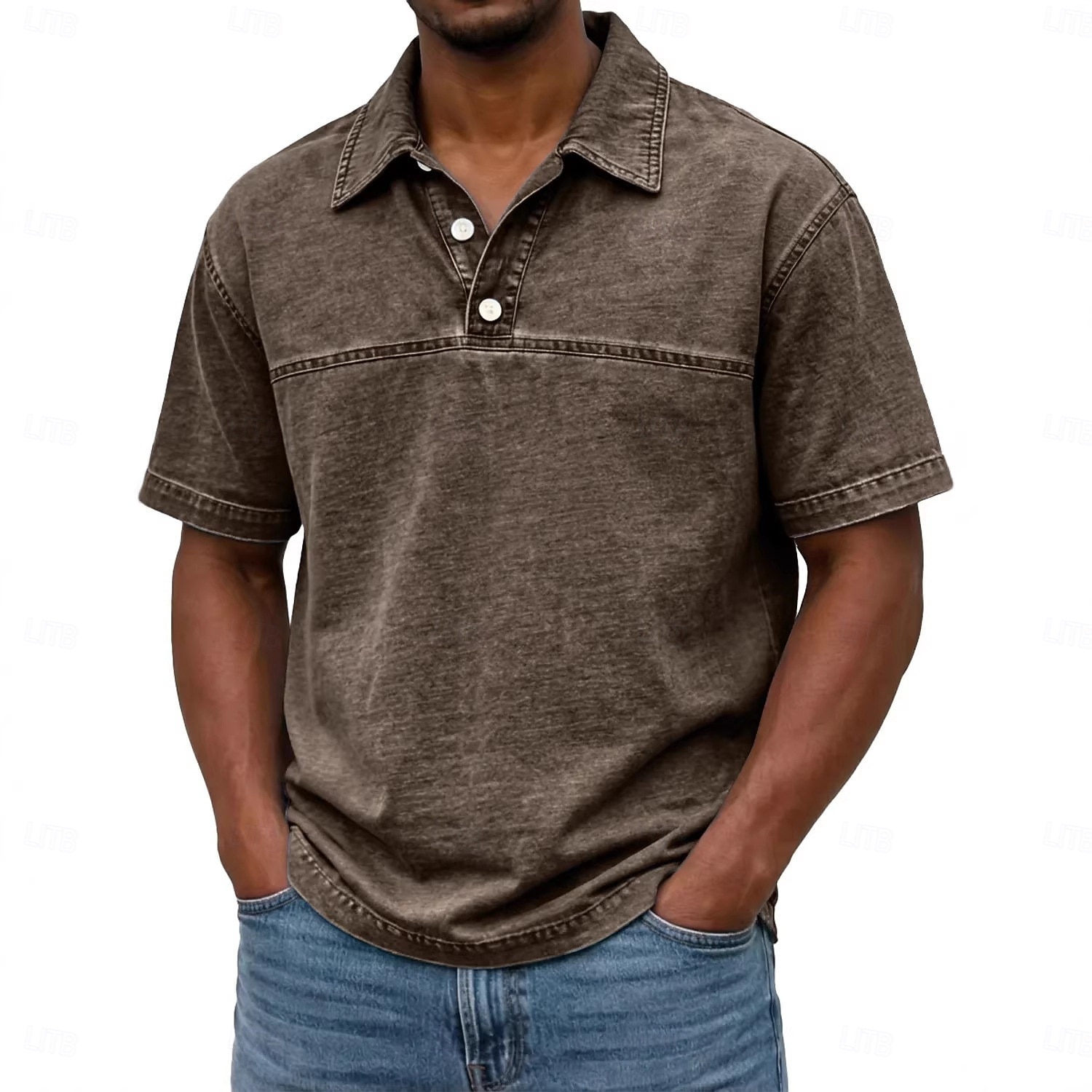 Koszulka SoftFade™ dla mężczyzn acid wash polo casual biznes kołnierz z prążkowanym wykończeniem krótki rękaw moda podstawowy gładki kolor color block guziki prane lato wiosna czarny jasny zielony 2026 - $31.99 –P4