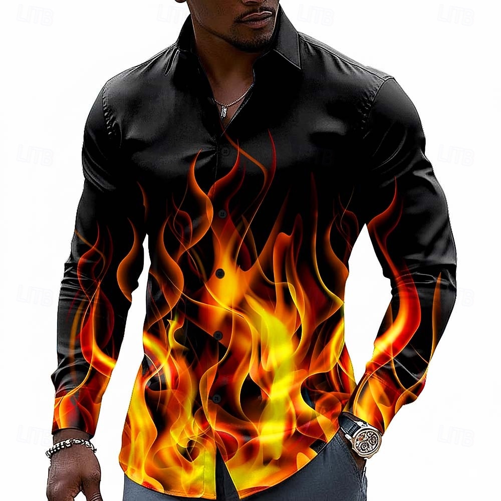 Hombre de impresión en 3D Fuego Resplandor de neón Camisa Abotonar la camisa Camisa de vestir informal Manga Larga Moda informal Ropa de calle Vacaciones Primavera Otoño Cuello Vuelto Impresión 3D 2026 - $27.99 –P2