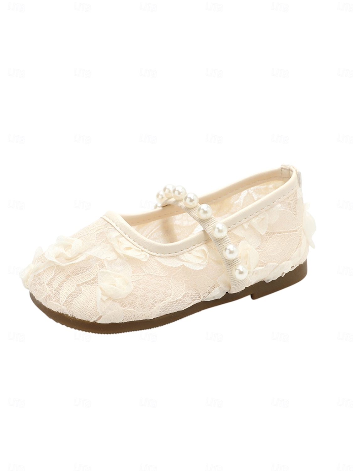 Dziecięce balerinki typu Mary Jane z koronkowymi paskami i perłowymi aplikacjami kwiatowymi, eleganckie buty ślubne w stylu księżniczki dla małych dziewczynek sypiących kwiaty, wygodne buty wizytowe 2026 - $24.99 –P1