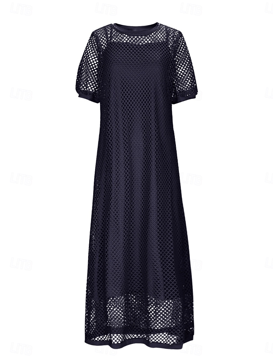 Mujer vestido largo vestido largo vestido recortado Vestido de verano Elegante Moda Moderno Exterior Vacaciones Noche Ajuste regular Plano Manga Corta Cuello Barco Negro Blanco Rosa Morado Verano 2026 - $41.99 –P9