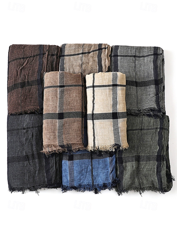 sciarpa a quadri in cotone e lino da uomo – vari colori, leggera e traspirante – perfetta per l'uso quotidiano casual del 2026 a $14.99 –P3