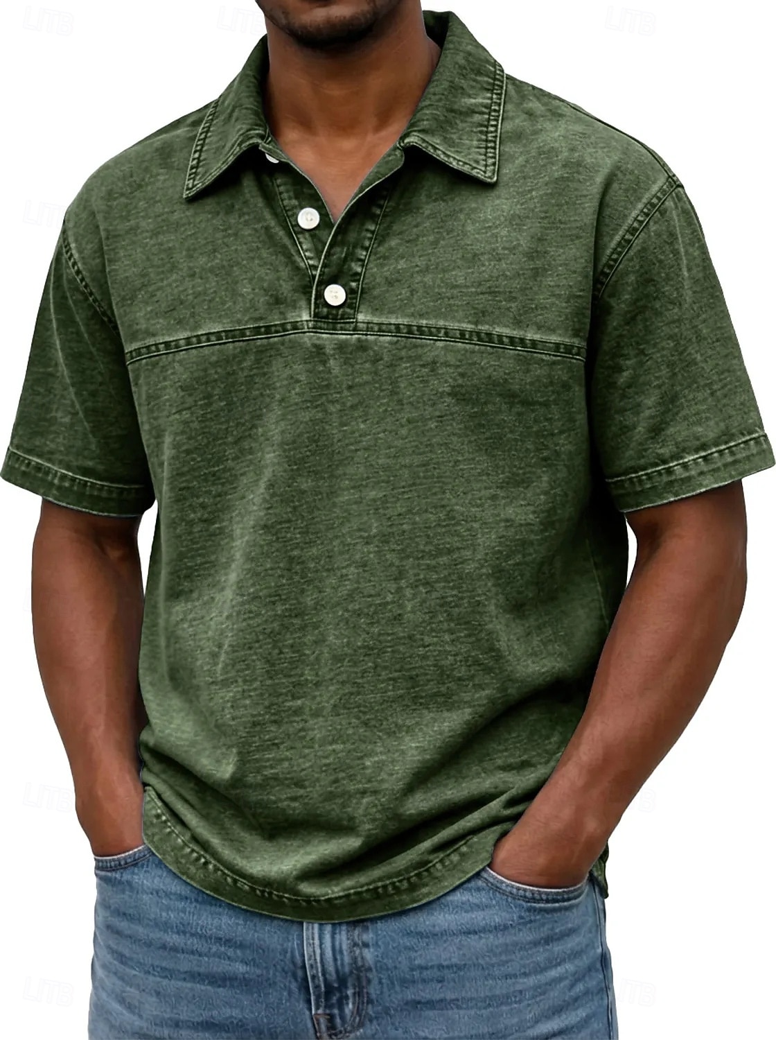 Koszulka SoftFade™ dla mężczyzn acid wash polo casual biznes kołnierz z prążkowanym wykończeniem krótki rękaw moda podstawowy gładki kolor color block guziki prane lato wiosna czarny jasny zielony 2026 - $31.99 –P11