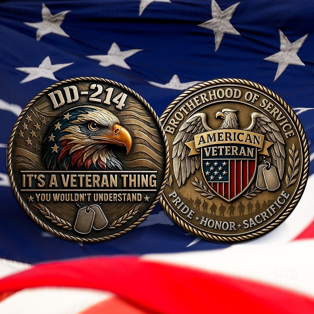 Șapcă de veteran DD-214 pentru bărbați cu 2 monede comemorative, șapcă de baseball militară retrasă cu imprimeu digital și grafică cu vultur pleșuv, șapcă casual reglabilă „It's a veteran thing”, 2026 - $31.99 –P3