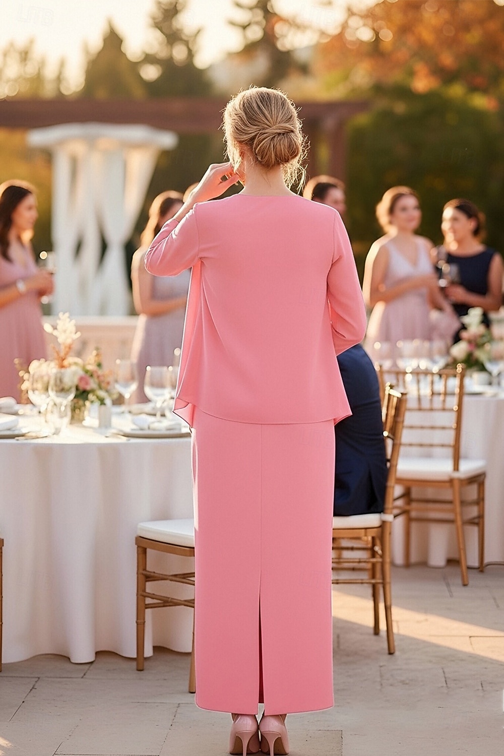 Sheath Column Dress Sets Ankle Length Party Dress Cocktail Dress Wedding Guest Dress Mother of the Bride Dress Sleeveless Long Sleeve Crew Neck Elegant Simple Formal Wedding Guest Chiffon with Solid 2026 - $149.99 –P2
