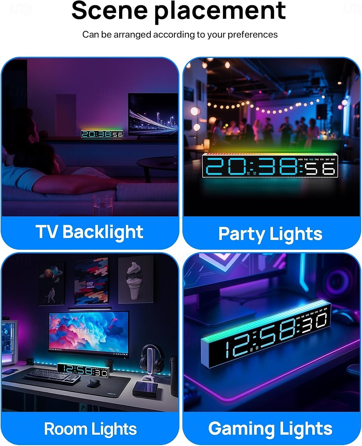2026年 デジタル目覚まし時計、寝室用デジタル時計、10色に変化するナイトライト、DST、明るさ調節可能、ベッドサイド用ダイナミック音楽同期、ゲーミングPC &テレビのバックライトストリップの装飾  コレクション – $28.99 –P4