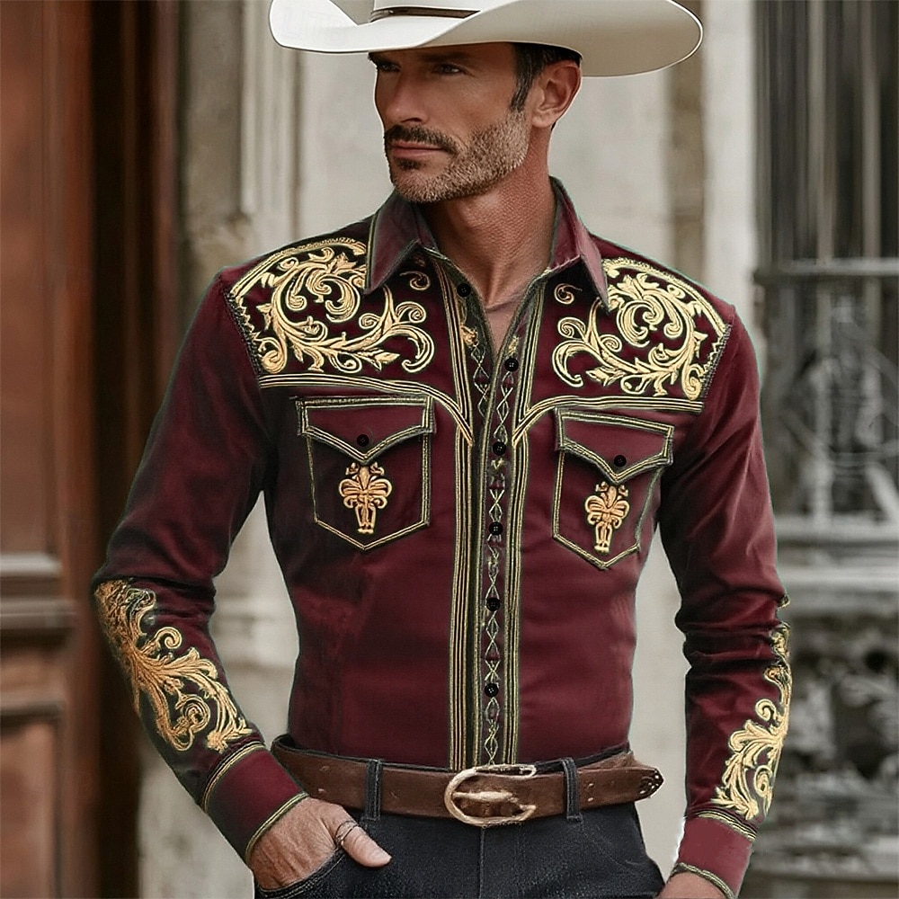 Муж. Огурцы Цветочный принт Цветы Рубашка Западная рубашка Ковбойская рубашка Длинный рукав Винтаж Ретро Повседневные на открытом воздухе Рабочая одежда Весна Осень Отложной 2026 - $27.99 –P3