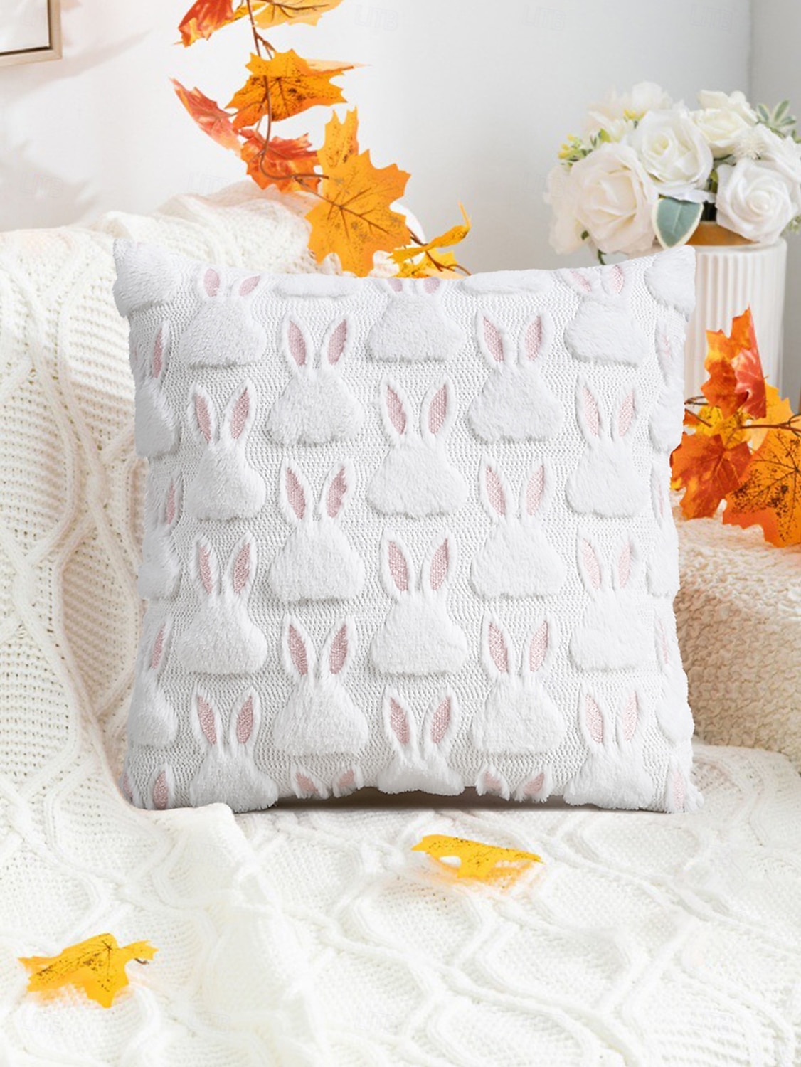 Easter Themed Soft Plush Bunny Pattern Throw Pillow for Home Decor White Pink 18x18 Inch 2026 - $15.99 –P3