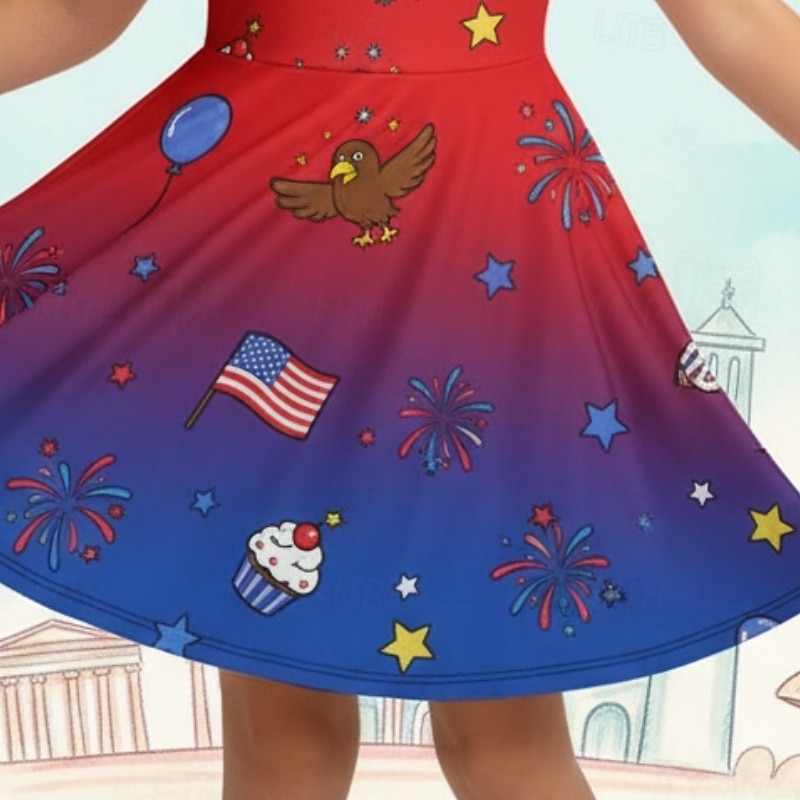 Mädchen' 3D Grafik Flagge Kleid Kurzarm 3D-Druck Sommer Frühling Täglich Urlaub Party Niedlich Basic Lässig Kinder 4-12 Jahre Freizeitkleid A Linie Kleid Knielang Normale Passform 2026 - $17.49 –P2