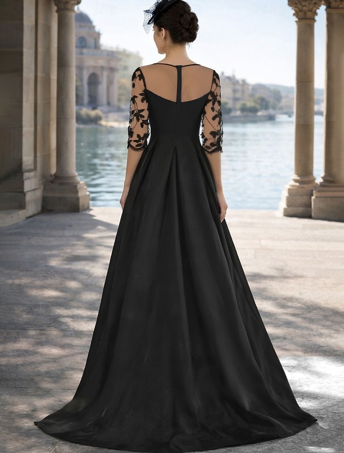 long sleeve black dress with train Chic Black Long Sleeve Sweep/ Brush Train Formal Dresses
