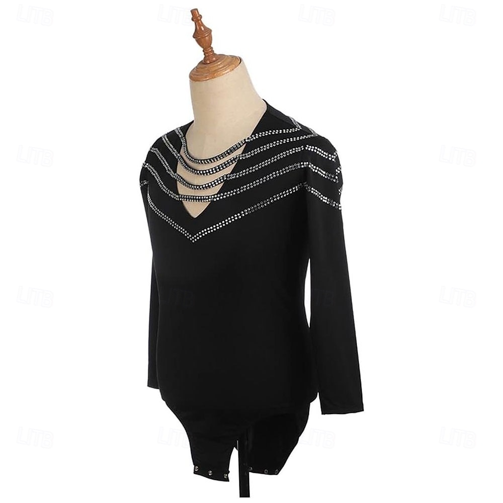 Figure Skating Top Men's Ice Skating Tops Black Patchwork High Elasticity Training Competition Skating Wear Classic Crystal / Rhinestone Long Sleeve Ice Skating Figure Skating 2026 - $282.09 –P3