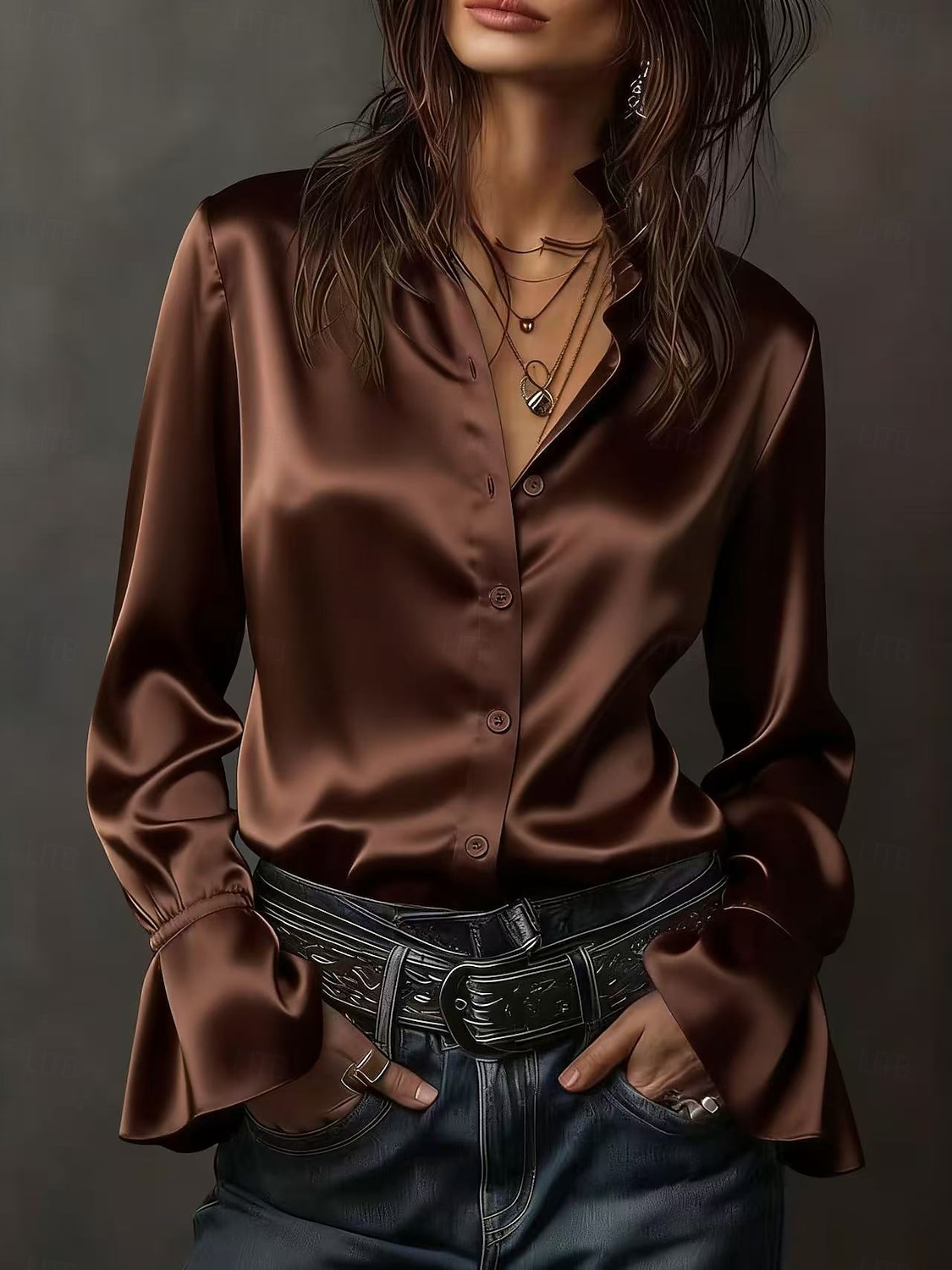 Dámské Halenka Knoflíky Pevná barva Elegantní stylové Základní Dlouhý rukáv Košilový límec Běžné topy Denní Práce Bílá Šampaňská Námořnická modř Hnědá Jaro Podzim Zima 2026 - $31.99 –P5