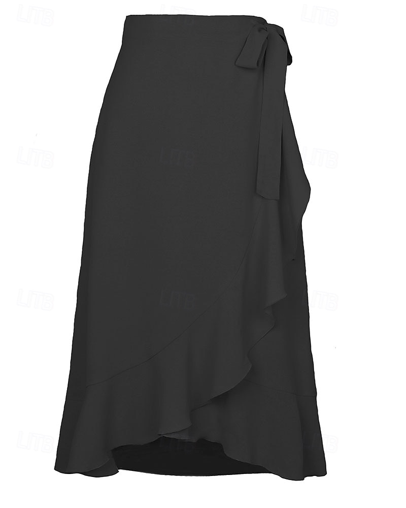 Mujer Elegante Moda Casual Midi Tiro Medio Faldas Plano Frunce Dobladillo irregular Microelástico Diario Calle Azul Piscina Negro Rosa Verde Ejército Verano 2026 - $22.99 –P5