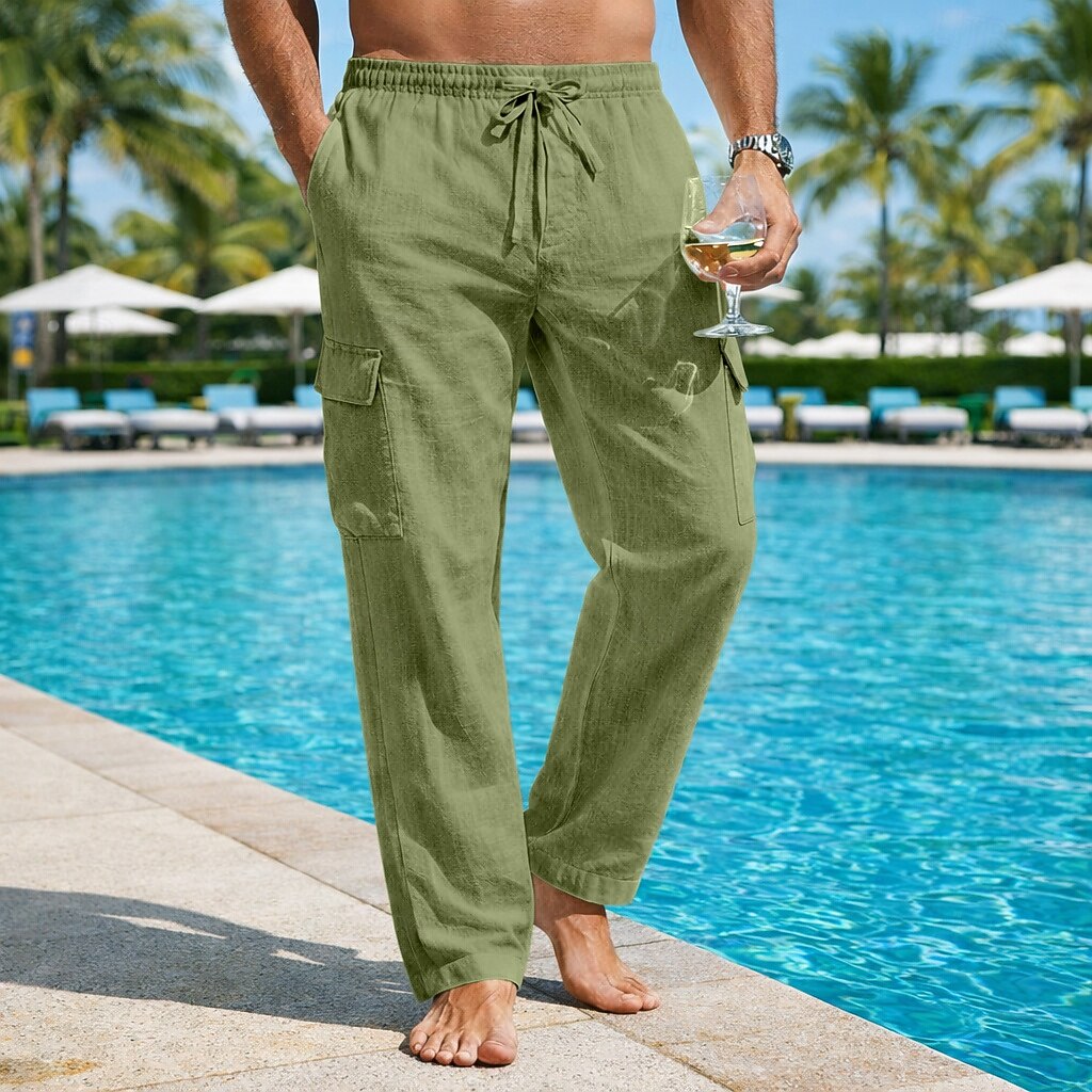 Herre Militærbukser Linbukser Bukser Shorts Sommerbukser Snorer Elastisk midje Multi lomme عادي Komfort Pustende Full lengde Avslappet Daglig Ferie Ferie Mote Svart Hvit Uelastisk 2026 - $28.99 –P1