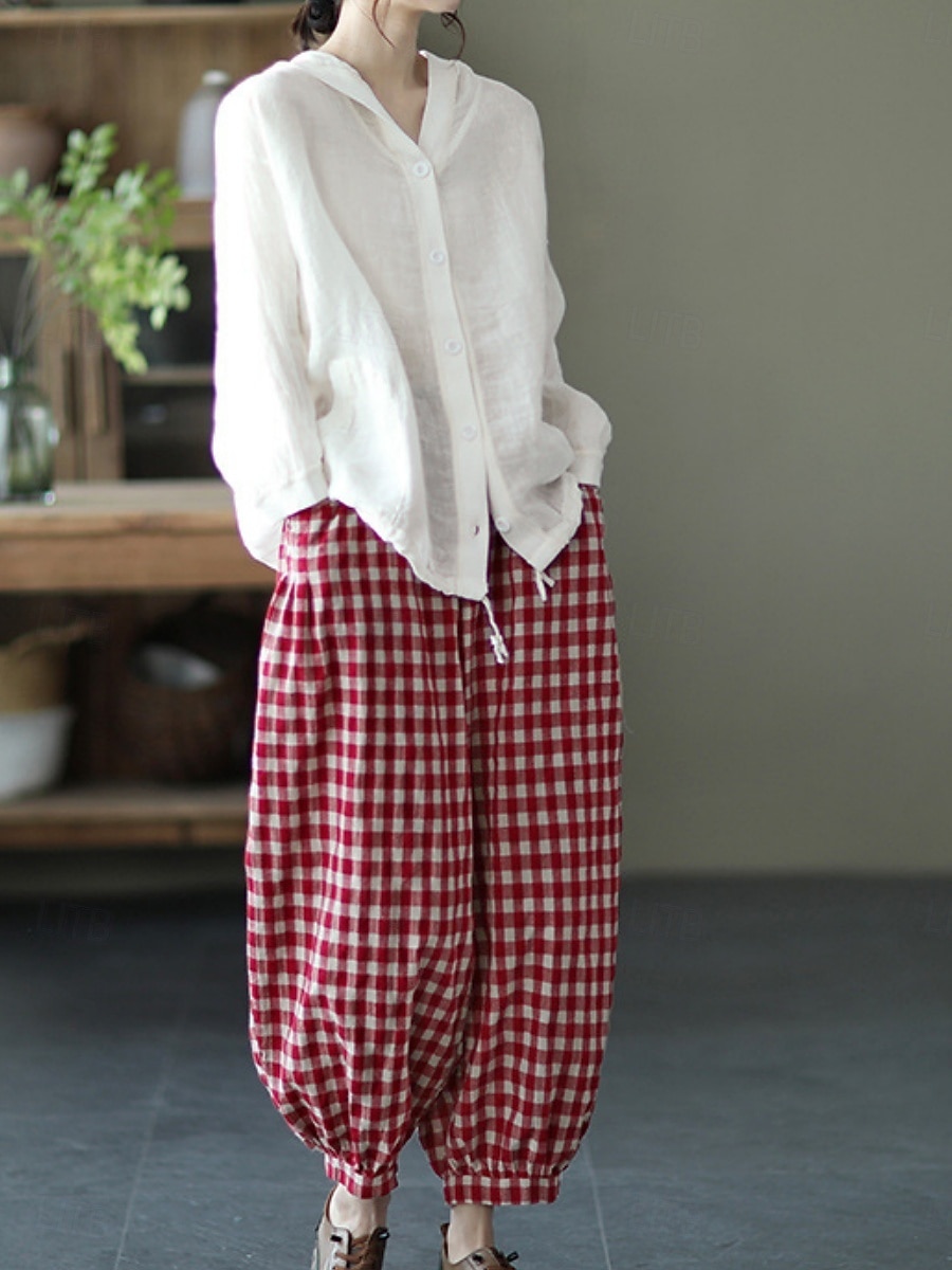 Femmes Chemises en coton et lin Boutons Couleur Unie ancien Basique Occasionnel manche longue À capuche Hauts Réguliers Quotidien Bleu Blanche Rouge Abricot Été Printemps Automne de 2026 ? $29.99 –P10