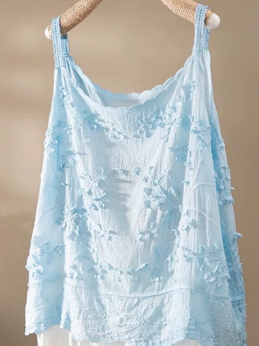 Women's Blouse Lace Tops Camisole Tank Top Lace Embroidered Eyelet Floral Plain Stylish Classic Modern Sleeveless Crew Neck Regular Tops Daily Holiday Going out White Pink Royal Blue Khaki Summer 2026 - $19.99 –P3