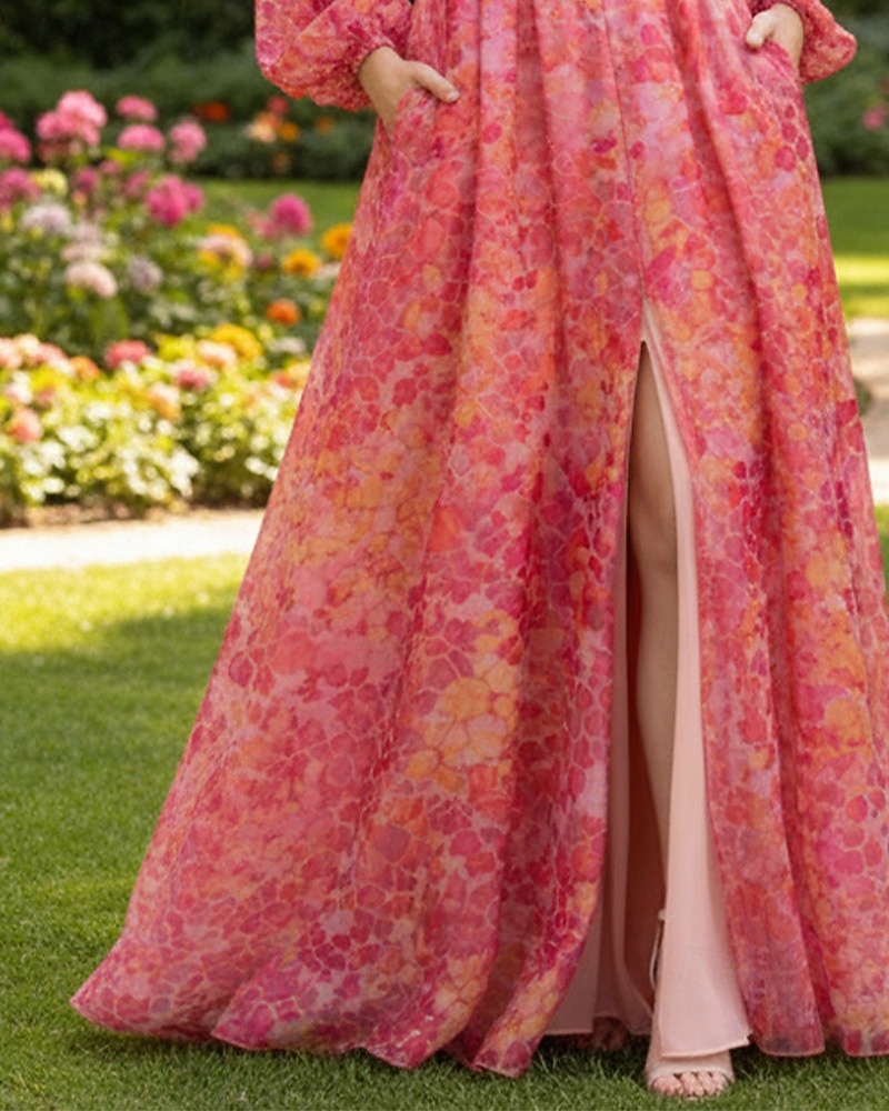 Krój A Sięgająca podłoża Suknia formalna Elegancja Bez rękawów W serek Impreza w ogrodzie Ślub Kieszonki Organza z Plisy Rozcięciem Nadruk 2026 - $205.89 –P2