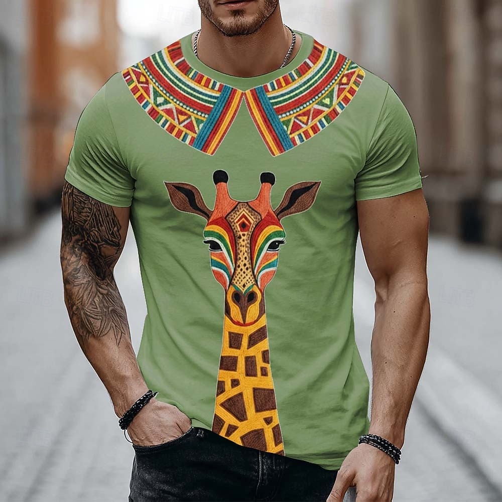 Voor heren Geometrisch T-shirt Korte mouw T-shirt 3D-afdrukken Strakke ronde hals Overhemd Modieus Etnisch Dagelijks Straat Zwart Groen Zomer Lente Kleding S M L XL XXL XXXL 2026 - $21.99 –P3