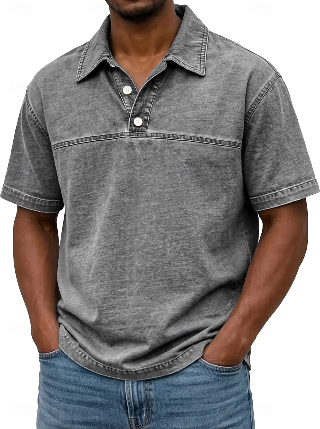 Koszulka SoftFade™ dla mężczyzn acid wash polo casual biznes kołnierz z prążkowanym wykończeniem krótki rękaw moda podstawowy gładki kolor color block guziki prane lato wiosna czarny jasny zielony 2026 - $31.99 –P8
