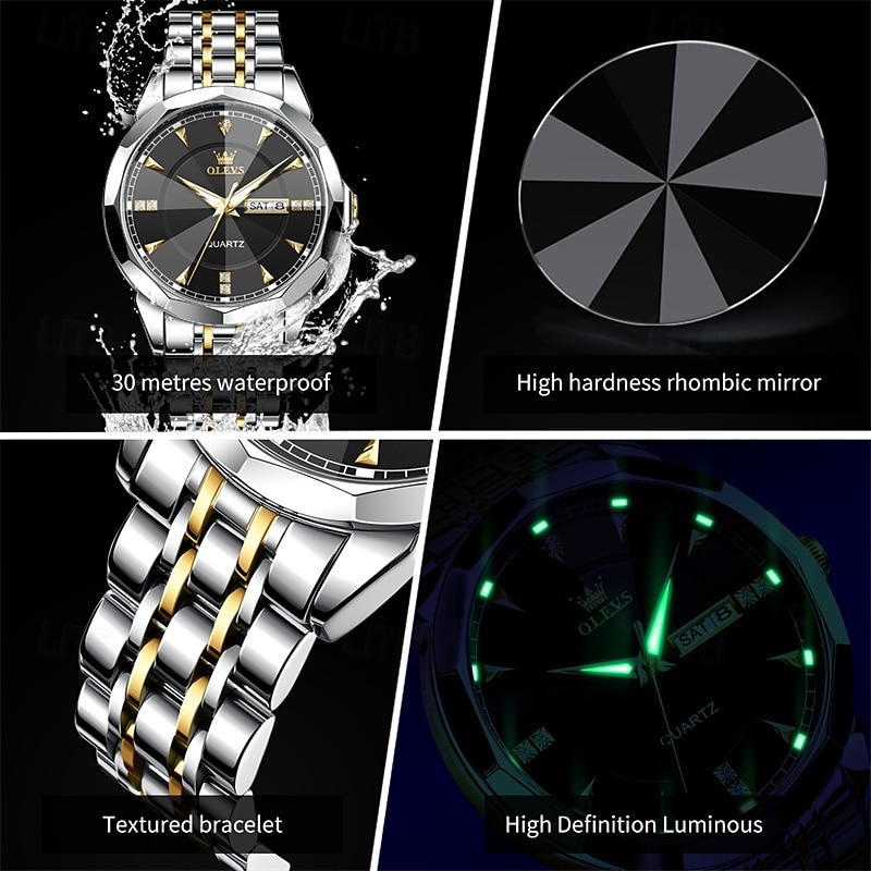 New Olevs Men'S Business Quartz Watch With Luminous Calendar, Week Display, Diamond-Set, Casual And Fashionable Water-Resistant Men'S Sports Watch 2026 - $39.99 –P10