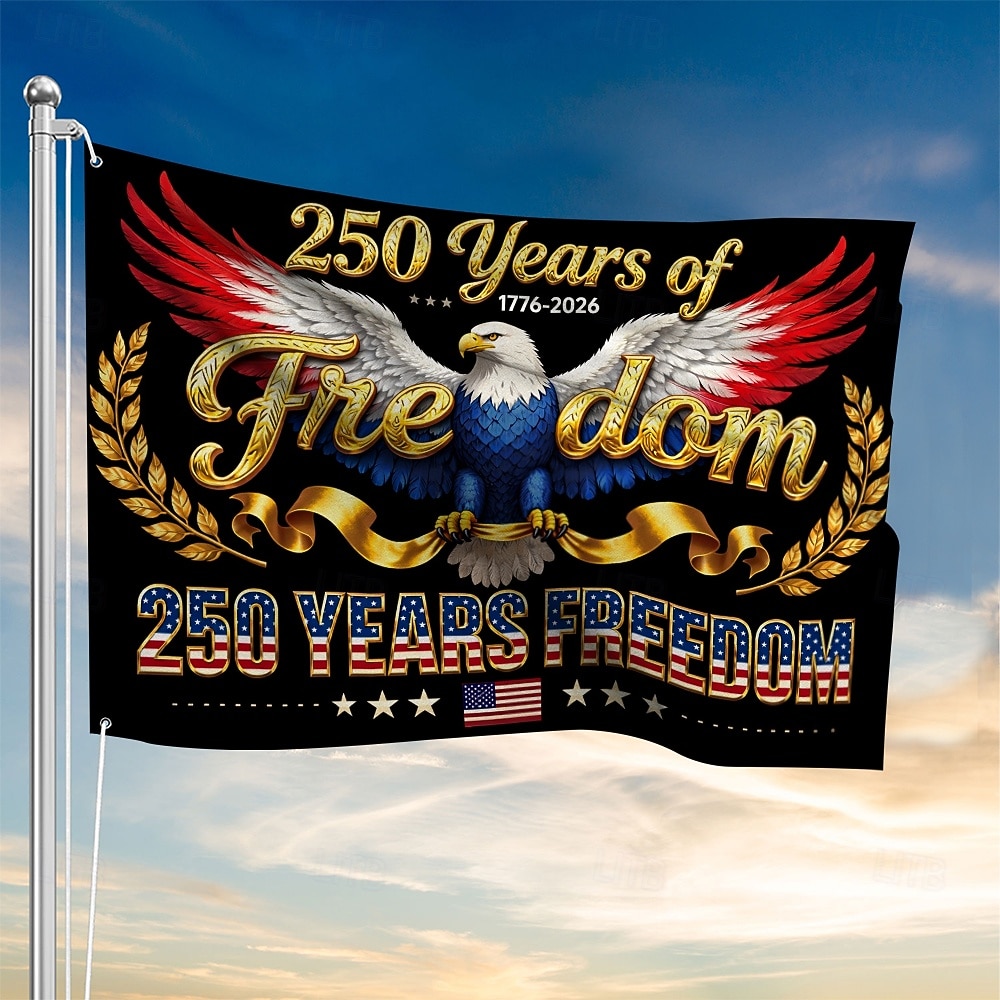 USAs 250-årsjubileum for frihet, minneflagg, majestetisk ørn med utstrakte vinger, patriotisk banner for 1776-2026, feiring av halvfemsjubileum, 4. juli uavhengighet 2026 - $15.99 –P1