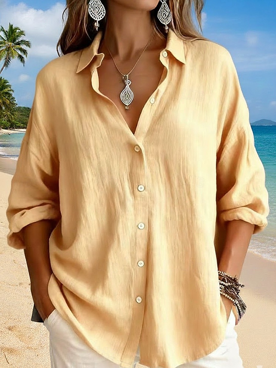 Жен. Рубашка Бохо Рубашка Богемия Винтаж Повседневные Длинный рукав Длинные топы Повседневные Праздники На выход Синий Белый Желтый Розовый Небесно-голубой Лето Весна 2026 - $21.99 –P8