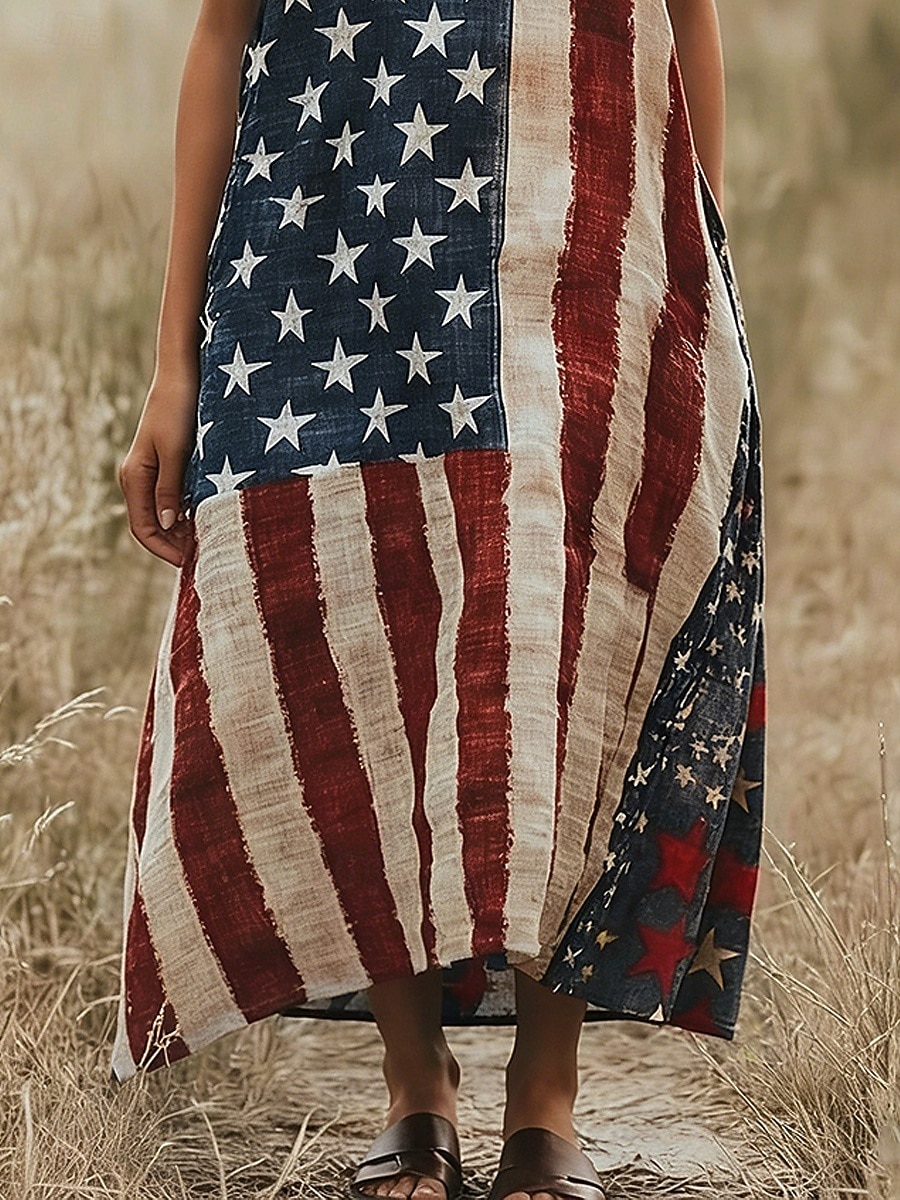 Damen Maxikleid Freizeitkleid Unterkleid Mode Basic Modern Täglich Outdoor Strand Normale Passform Amerikanische Flagge Sternenbanner Ärmellos Rundhalsausschnitt V Ausschnitt Blau Sommer Frühling 2026 - $29.99 –P3
