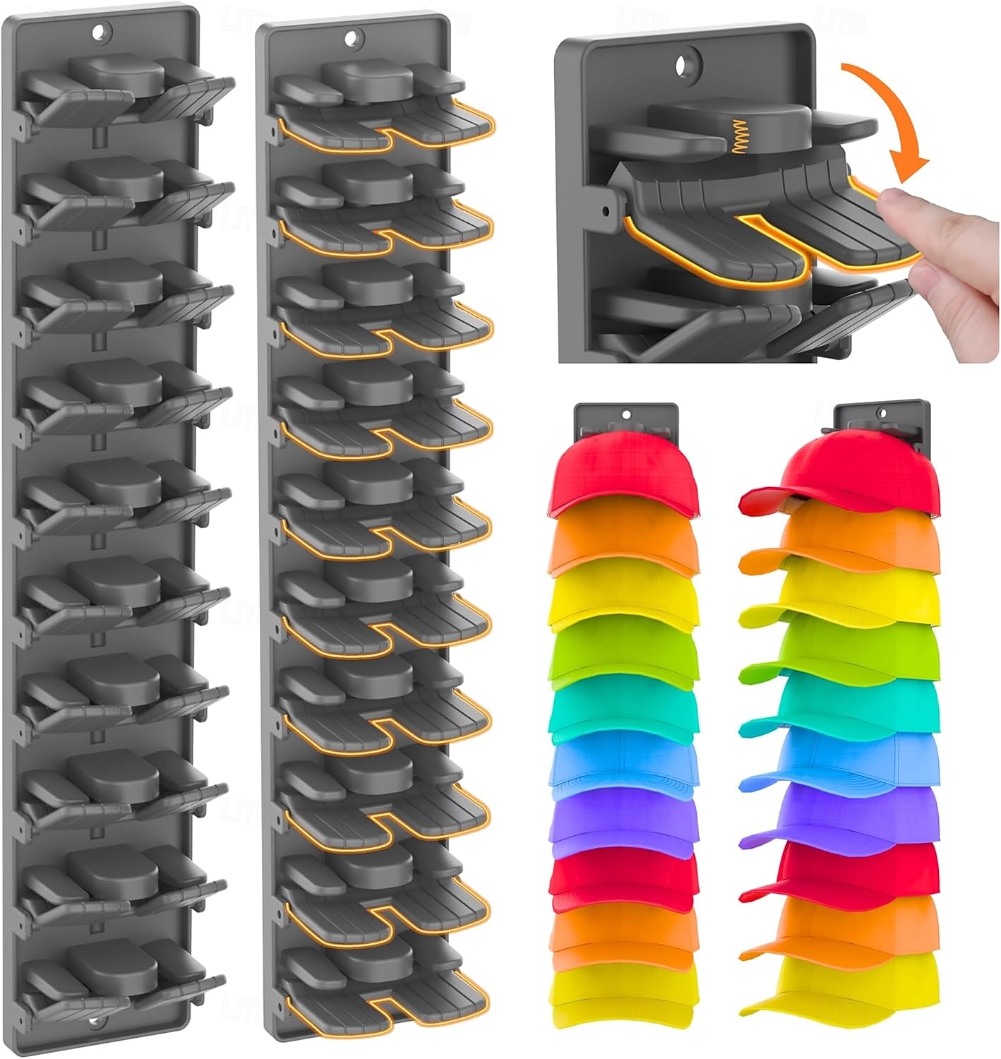 2 confezioni di organizer per cappelli da baseball con clip a molla integrate - supporto per cappelli da armadio con montaggio a parete, contenitore per appendiabiti da porta/armadio (adesivo forte) del 2026 a $27.99 –P7
