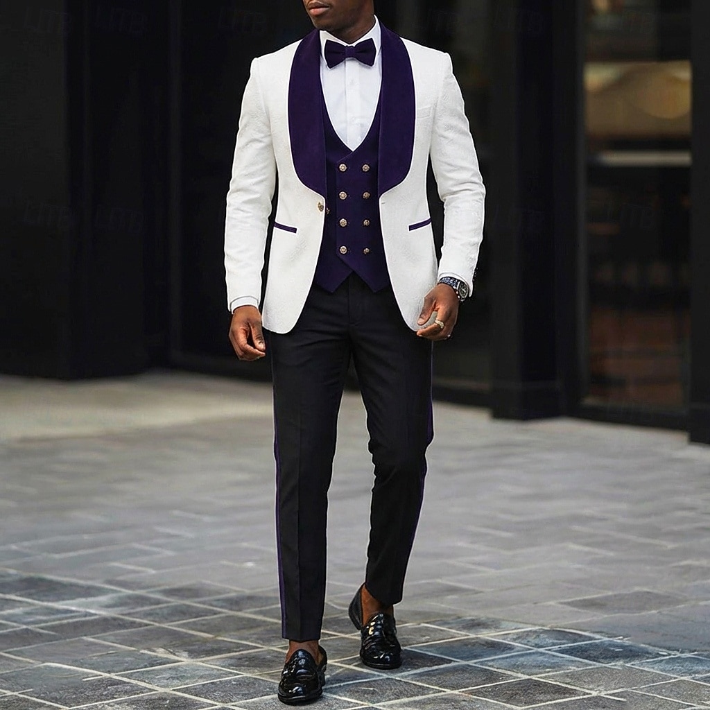 ملك الرجال توكسيدو بدلات الحفلات زفاف الشاطئ حفل زفاف ربيعي وردي بلاشيهغ عنابي للربيع والصيف بدلة فتحت الصدر عريضة موضة كاجوال بقع قياس نحيل 3 قطعة مجموعة زر واحد صدر واحد 2026 - GBP £96 –P14