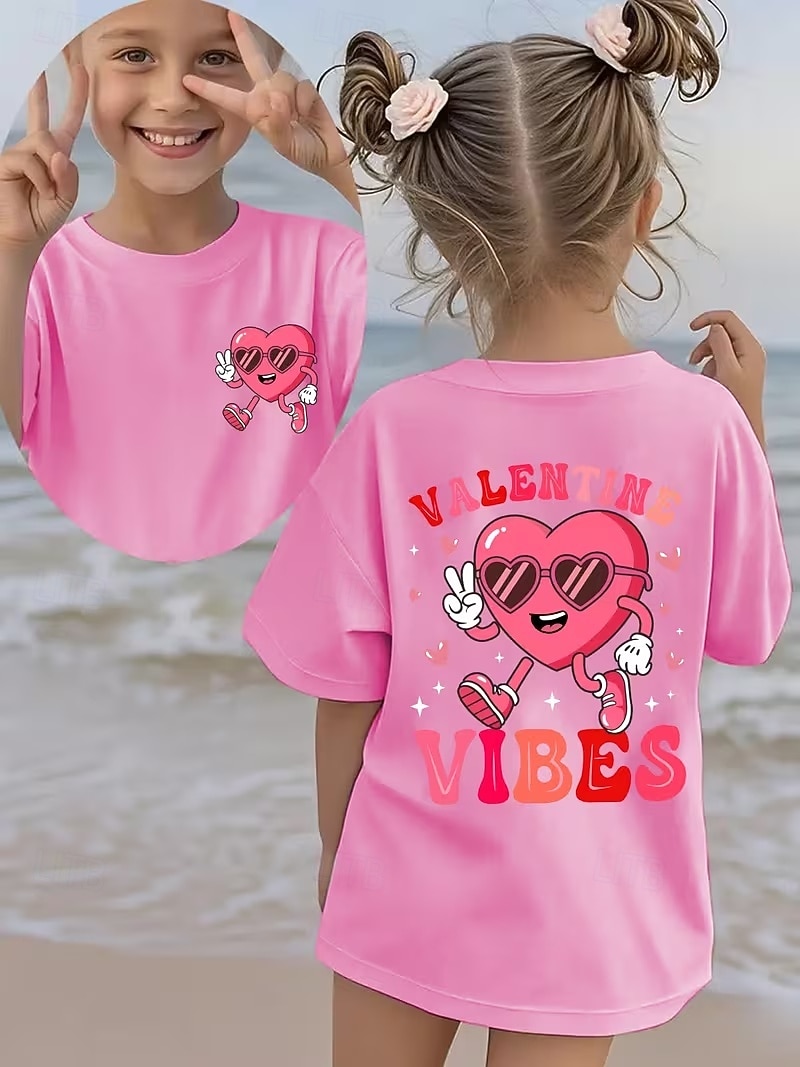 Valentines Girls' 3D Heart Graphic T shirt Tee Short Sleeve 3D Print Summer Spring Sports Fashion Streetwear Kids 4-12 Years Crew Neck Casual Daily Outdoor Regular Fit 2026 - $13.49 –P1