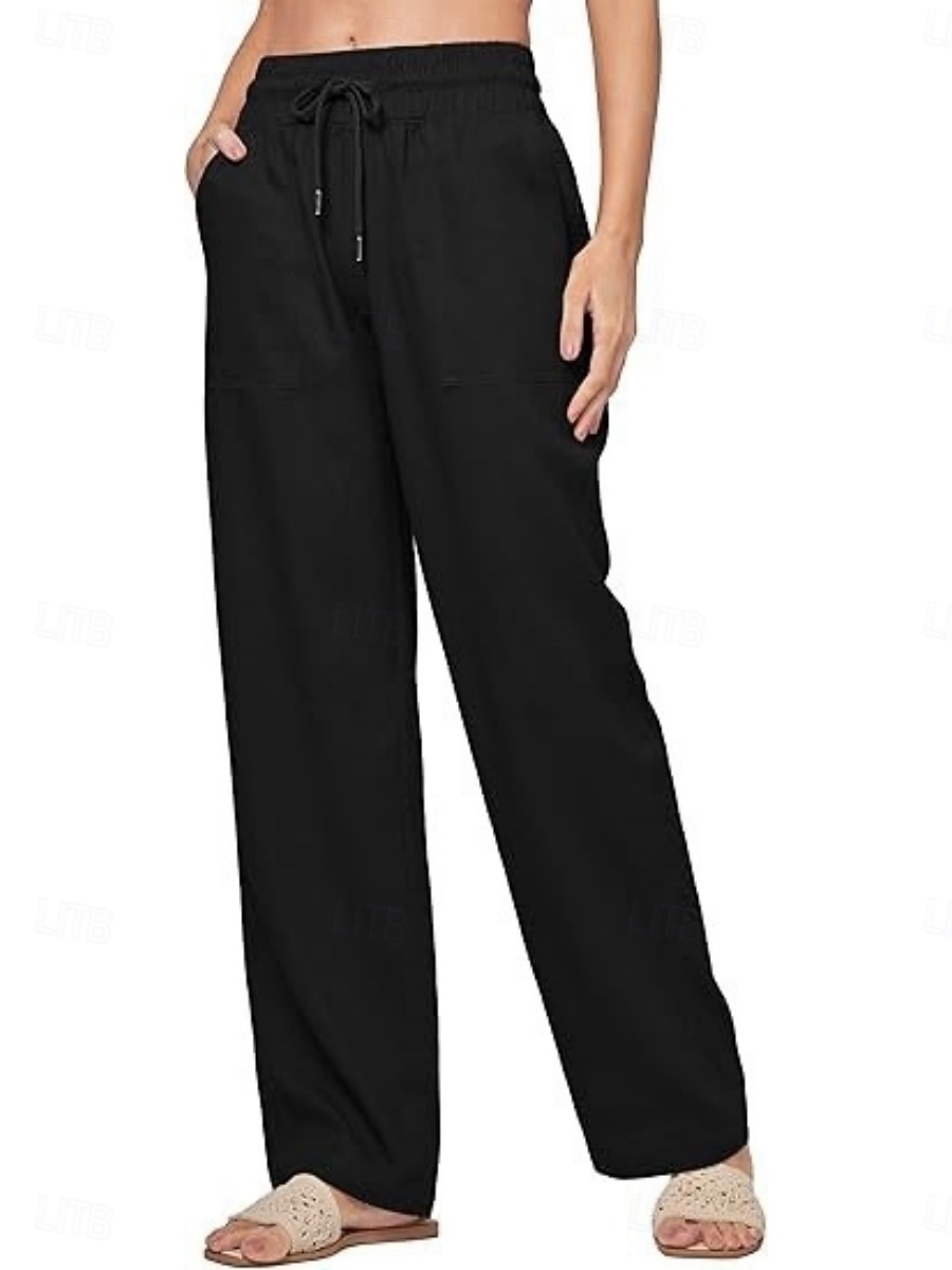 Naisten Puuvillaiset pellavahousut Kiinalainen Kesähousut Suora Loma Perus Vapaa-aika Täyspitkä Korka vyötärö Yhtenäinen väri Tasku Elastinen vyötärönauha Mukava Pehmeä Elastinen ulko- Katu Sininen 2026 - $42.99 –P2