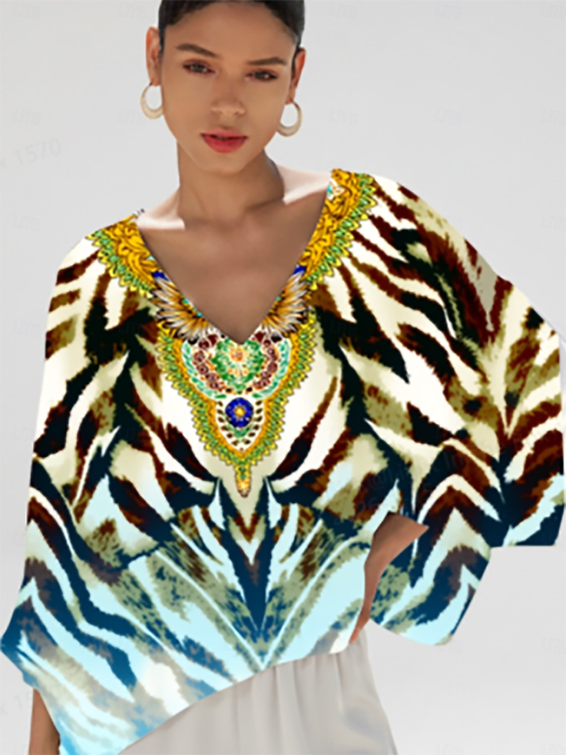 градиентный тигровый шелковистый атласный топ для отдыха 2026 - $62.99 –P1