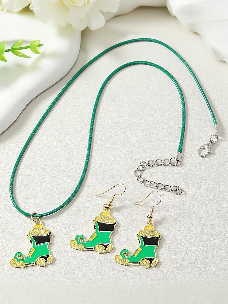Női ötvözet anyagból készült Szent Patrik-napi nyaklánc és fülbevaló szett lóhere, kalap és lóhere mintákkal, tökéletes Szent Patrik-napra, mindennapi viseletre és ünnepi alkalmakra. 2026 - $11.99 –P11