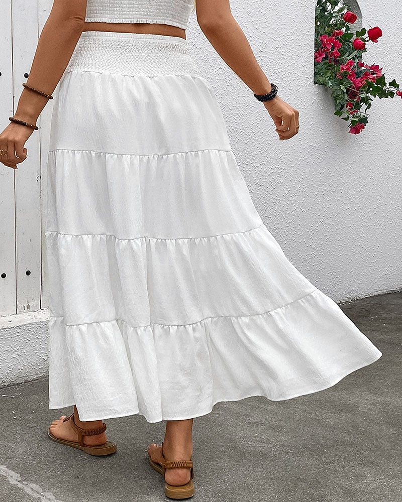 Dame Elegant Mote Fritid Maksi Mellomhøyt liv Skjørt عادي Rynket Snorer Mikroelastisk Daglig Gate Marineblå Svart Hvit Rosa Sommer 2026 - $31.99 –P2