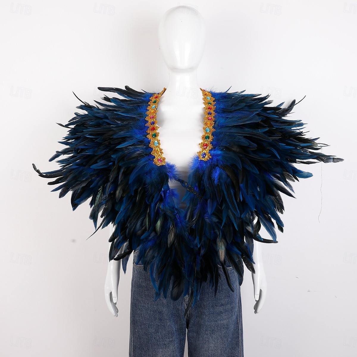 Karneval 2026 Rio Karneval Samba Tillbehör Kvinnors Mardi Gras Fjäder Cape Själ Lila Grön Guld Fjäder Poncho med Juvelkrage Brasilien Festival Prestandakostym 2026 - $58.99 –P6