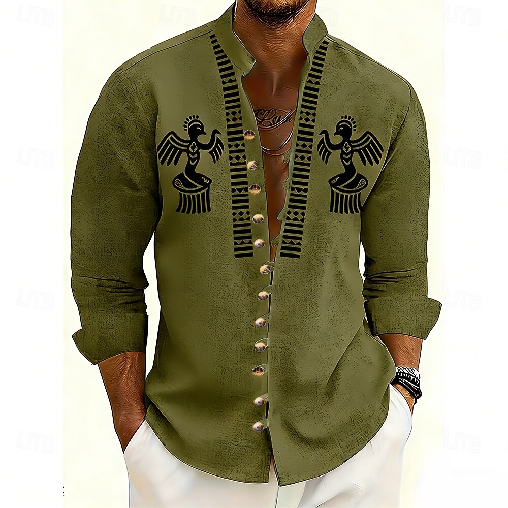 Per uomo Geometrico Uccello Tribale Camicia Camicia con colletto alla coreana Manica Lunga Vintage Retrò Casuale Vacanza Primavera Autunno Collo alla coreana Colletto alla coreana Bottonato Camicia del 2026 a $27.99 –P2