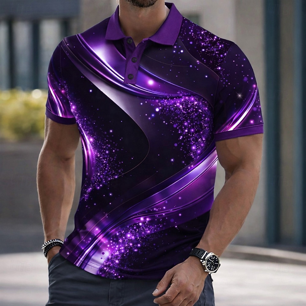 رجالي هندسي قمصان البولو كم قصير قمصان البولو قميص بياقة كاجوال ملابس الرياضة Buttons الصيف الربيع أزرق أرجواني أخضر 2026 - $21.99 –P2