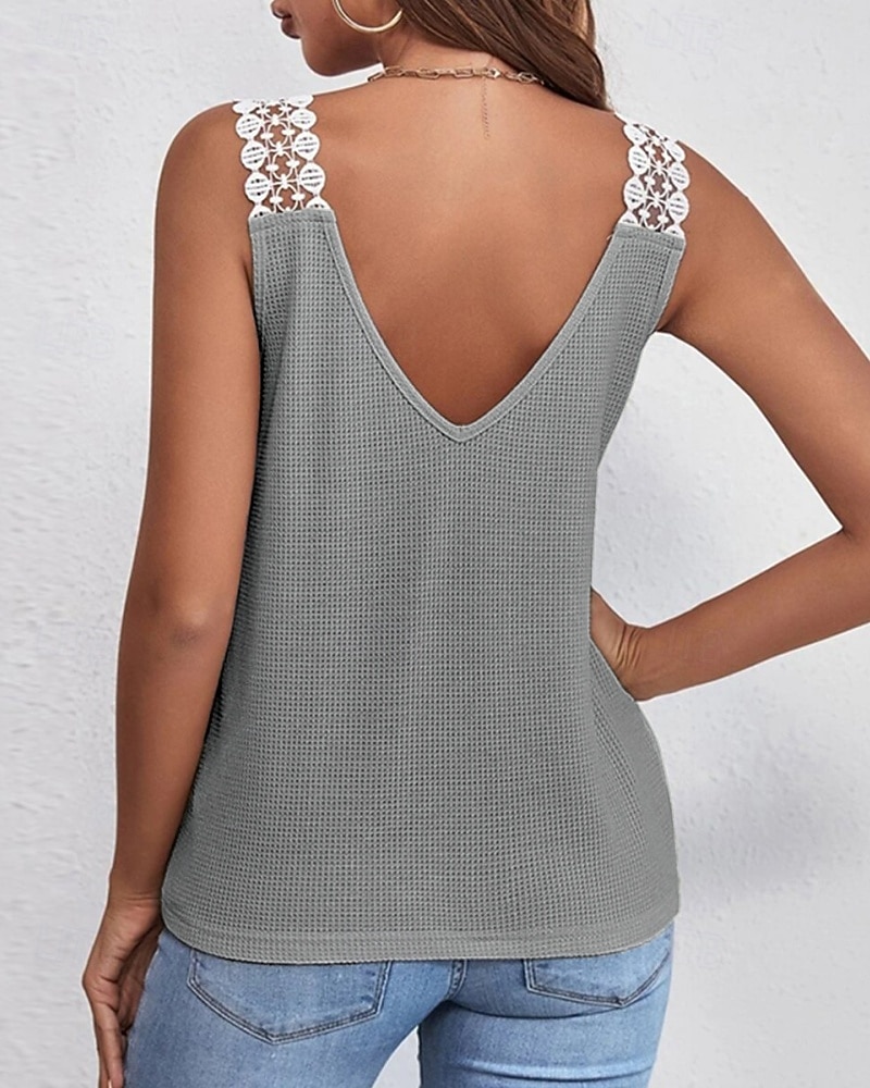 Pentru femei Tricou Bluză Tee Top Dantelă Culoare solidă Grafic Simplu Modă Clasic Casual Fără manșon În V Topuri obișnuite Zilnic Ieșire Sfârșit de săptămână Negru Roz Îmbujorat Roșu-aprins Kaki Gri 2026 - $18.49 –P5