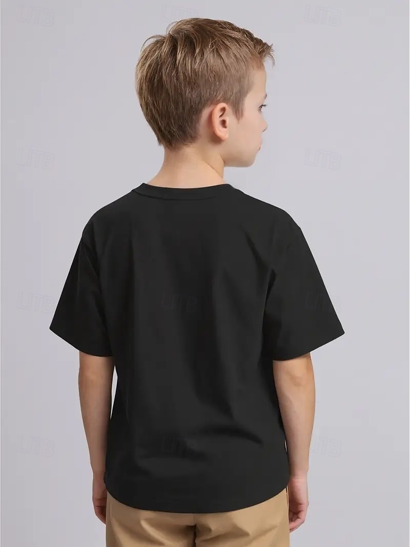 100% Baumwolle Kinder Jungen Schwarz Buchstabendruck T-Shirt Bluse Rundhalsausschnitt Kurzarm Outdoor Alltagskleidung Mode Streetwear Designer Drucken Sommer 2026 - $14.99 –P7