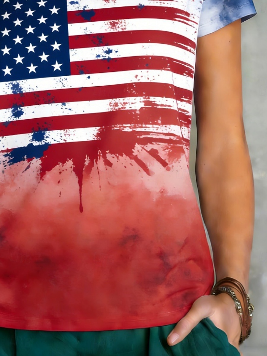 Giorno dell'Indipendenza Americana Per donna Maglietta Stampato Grafico Bandiera Americana Elegante Classico Casual Manica Corta Girocollo Top Regolari Quotidiano Sportivo Uscire Blu Estate Primavera del 2026 a $14.99 –P3