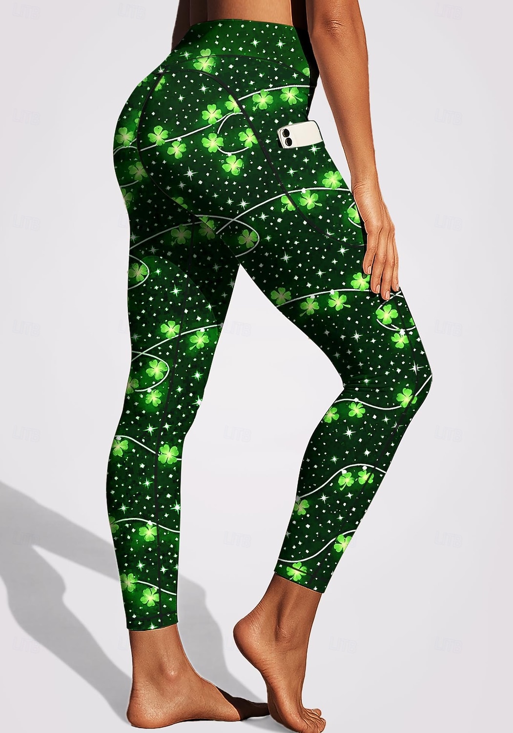 St. Patrick Women's pilates leggings fitness pants Gym Leggings Pockets Stamp Duty Side Pockets Pilates Gym Gym Workout Tights Leggings Bottoms Trees / Leaves Clover Green and Black Dark Green Sports 2026 - $20.99 –P5