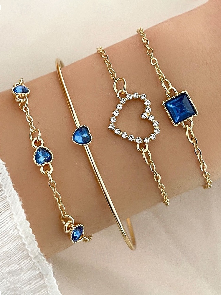 Zestaw bransoletek z zawieszkami w kształcie serca dla kobiet, wielokolorowe bransoletki ze stopu z kryształkami, elegancka i romantyczna biżuteria dla kobiet, idealna na walentynki, na co dzień, na randkę i do codziennych stylizacji 2026 - $9.99 –P4