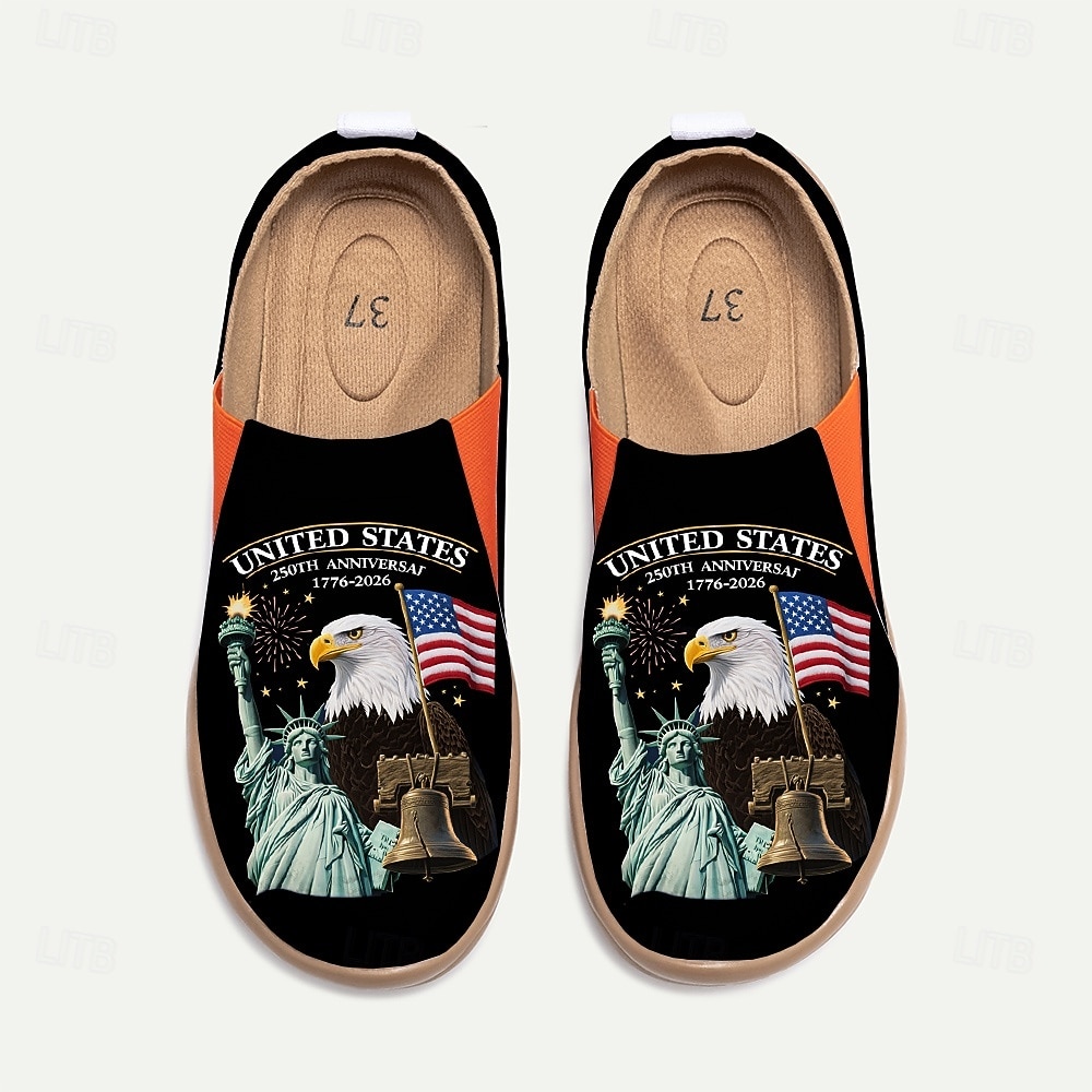 Verenigde Staten 250e Jubileum Dames USA Gedrukte Brede Slip-On Schoenen – Lichtgewicht Wandelschoenen Patriottische Stedelijke Casual Stijl voor Straatmode Festivals Reizen  Dagelijks Gebruik 2026 - $59.99 –P1