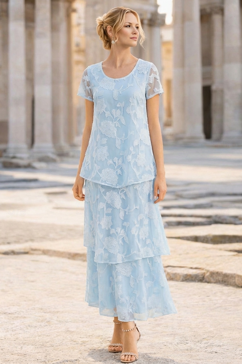 A-Linie Knöchellänge Chiffonkleid Brautmutterkleid Kurzarm Rundhalsausschnitt Rundausschnitt Elegant Vintage Formell Hochzeitsgast Hochzeitsfeier Chiffon Jacquard mit Schleife(n) Blume 2026 - $154.79 –P2