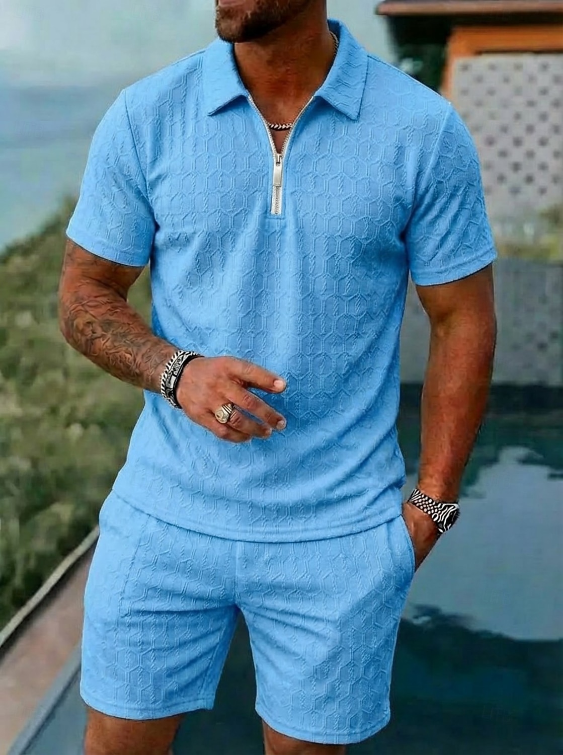 Homens Conjunto de shorts e camiseta Camisa de golfe Conjunto Polo Manga Curta Lapela Verão Tecido Moda Básico Moderno Jacquard 2 Peças Casual Diário Feriado Azul Preto Branco Top Tee para Homens de 2026 por $31.99 –P1